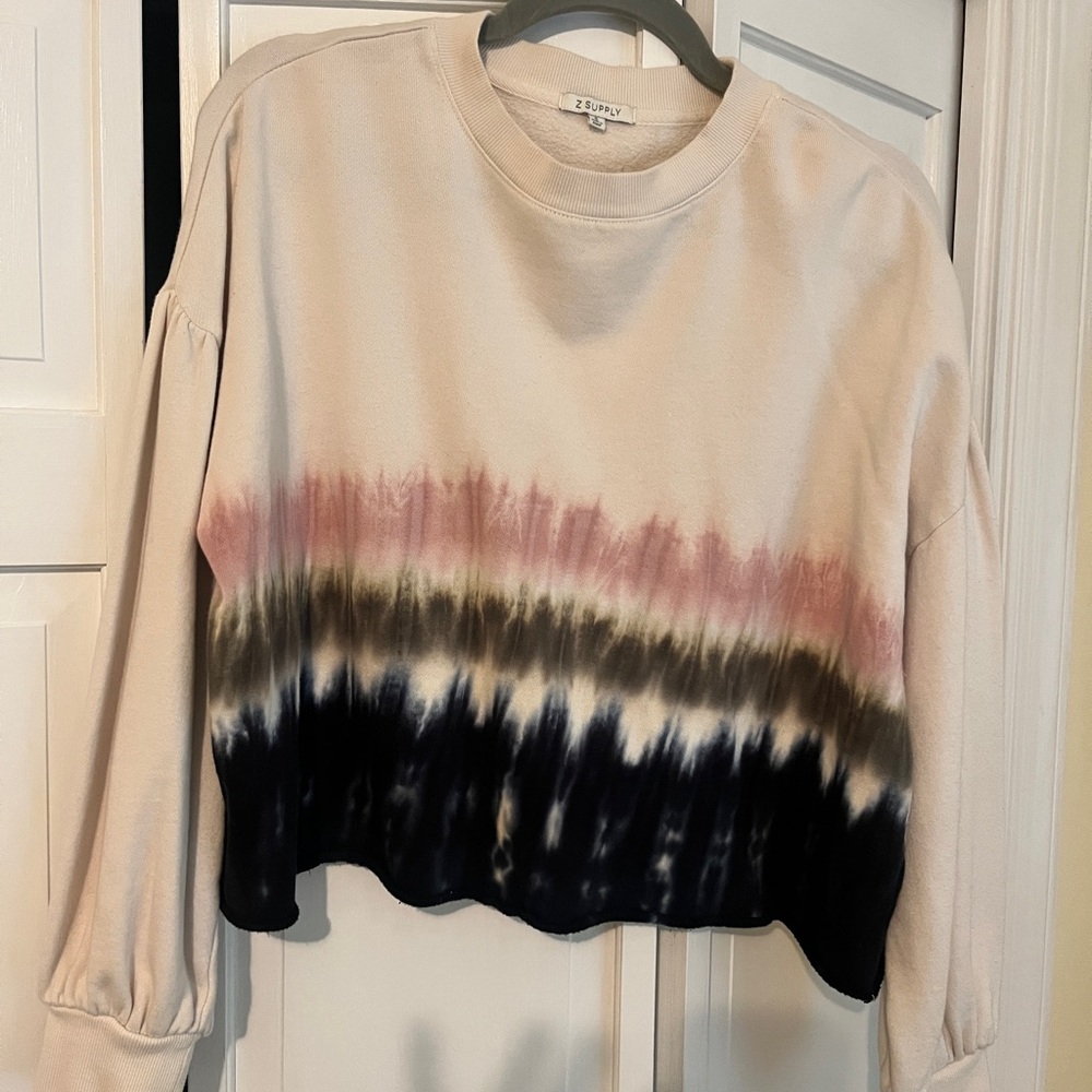 Z Supply Cream and Pink Crop Hoodie Long Sleeve